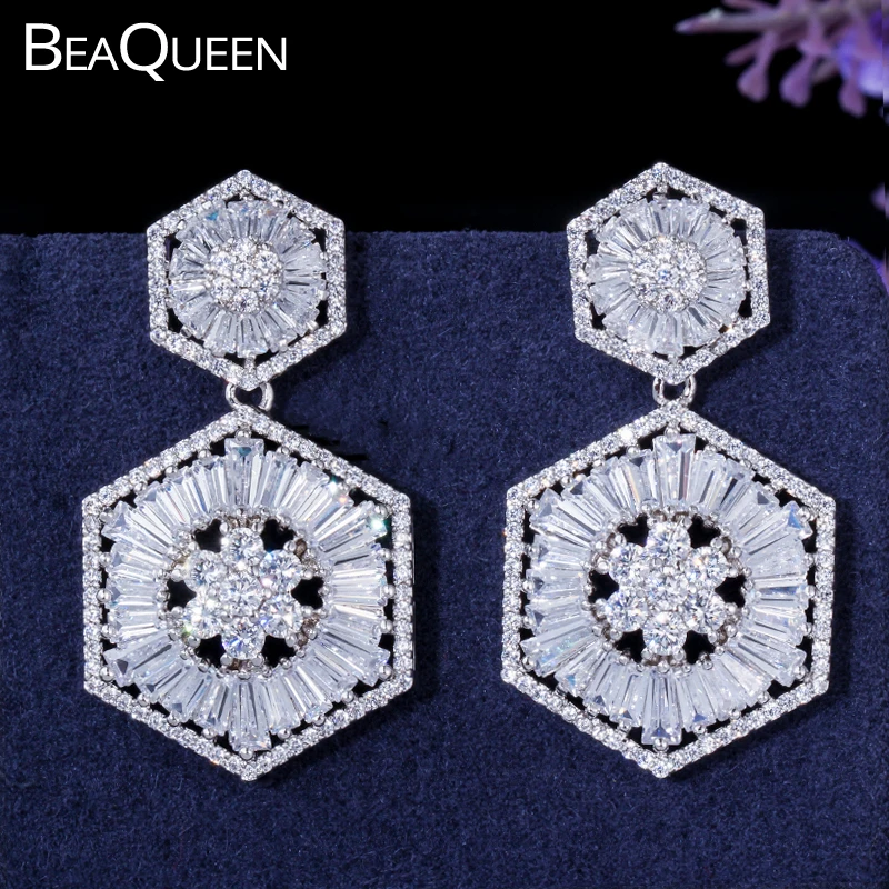 BeaQueen сверкающие серьги-багетты с фианитом и кристаллами большие шестигранные