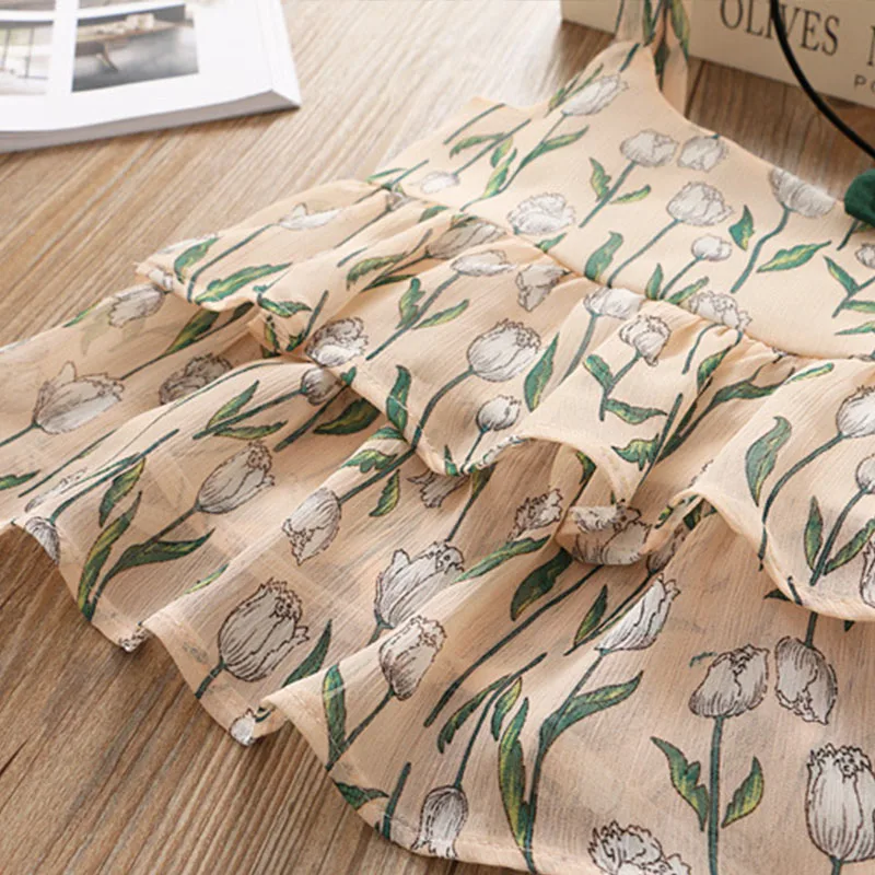 Коллекция 2019 года новый летний костюм для девочек шифоновый топ на бретельках с