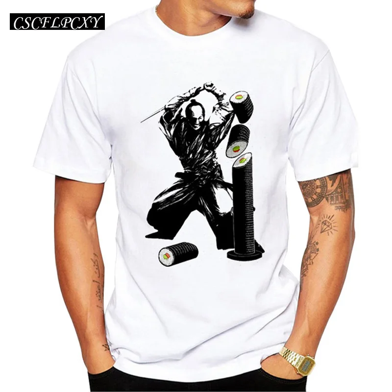 2019 Забавный дизайн еды Мужская футболка модная суши Slasher печатная Футболка с