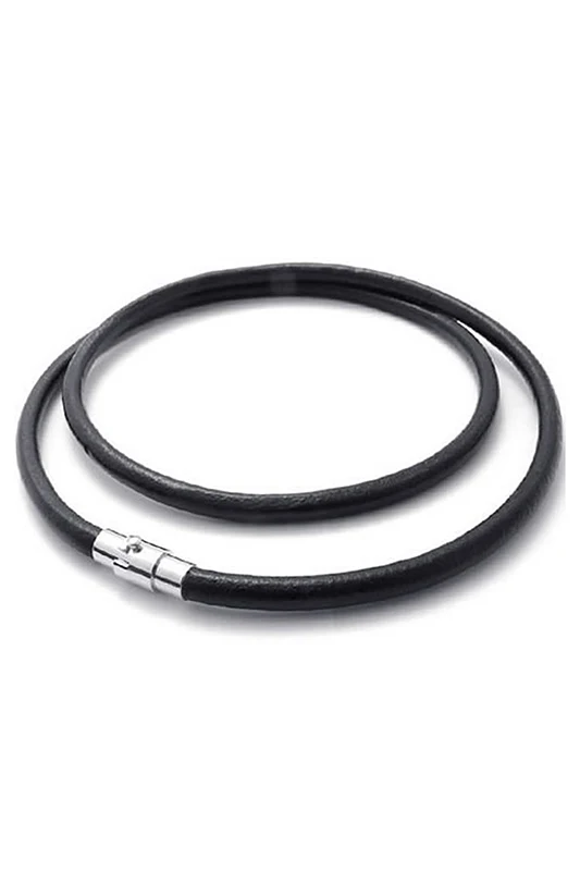 

Stainless steel magnetic clasp armor chain leather cord necklace, Black - 4mm wide - 75cm long