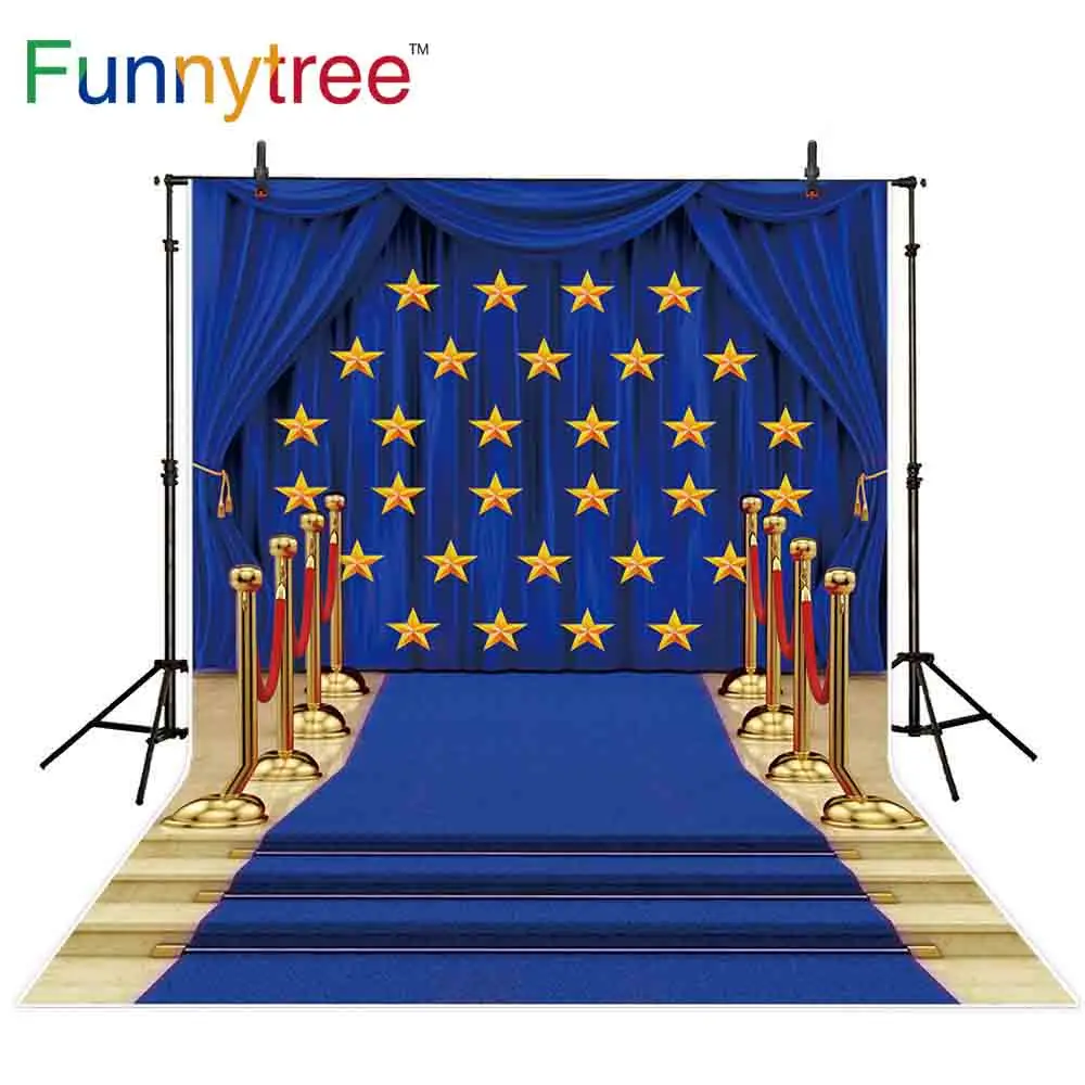 

Funnytree photocall backdrop Blue carpet Party Curtain star Step floor photography background shoot prop photophone photobooth