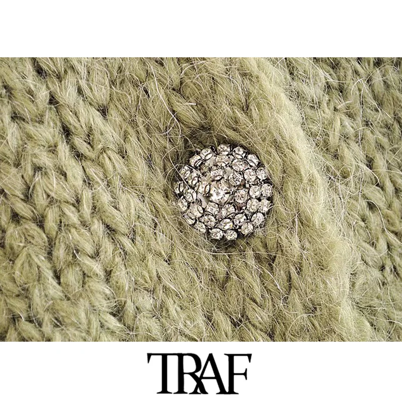 Женский винтажный кардиган TRAF элегантный вязаный на пуговицах с рукавом три
