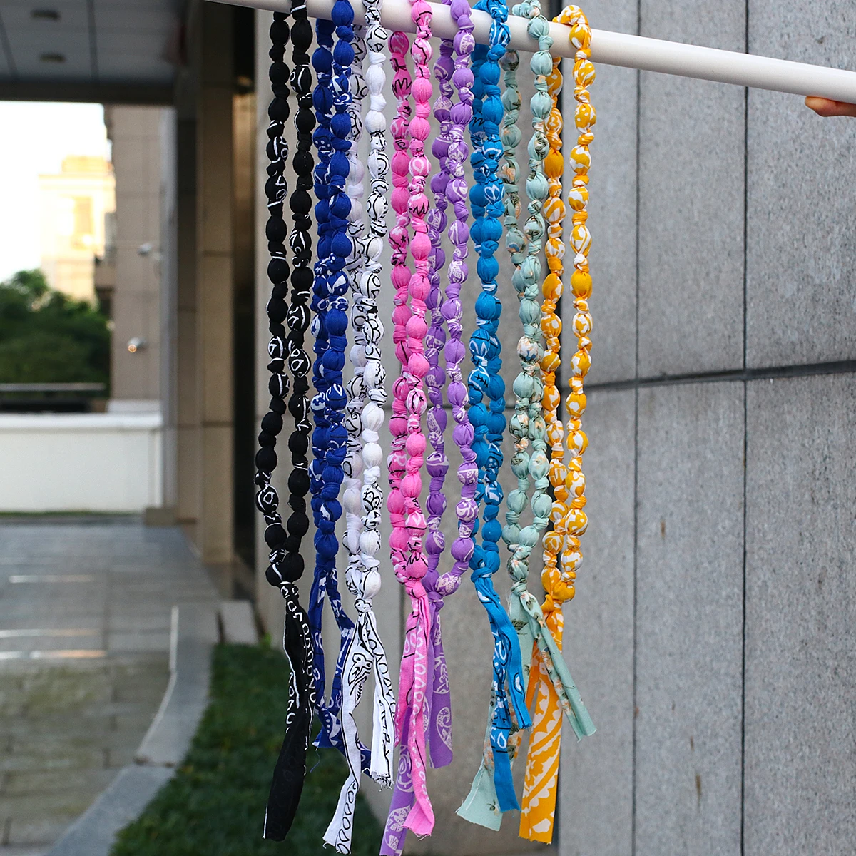 

AENSOA Bohemia Colorful Printing Fabric Acrylic Beaded Bandana Necklaces for Women Handmade Ethnic Long Necklace Jewelry Gifts
