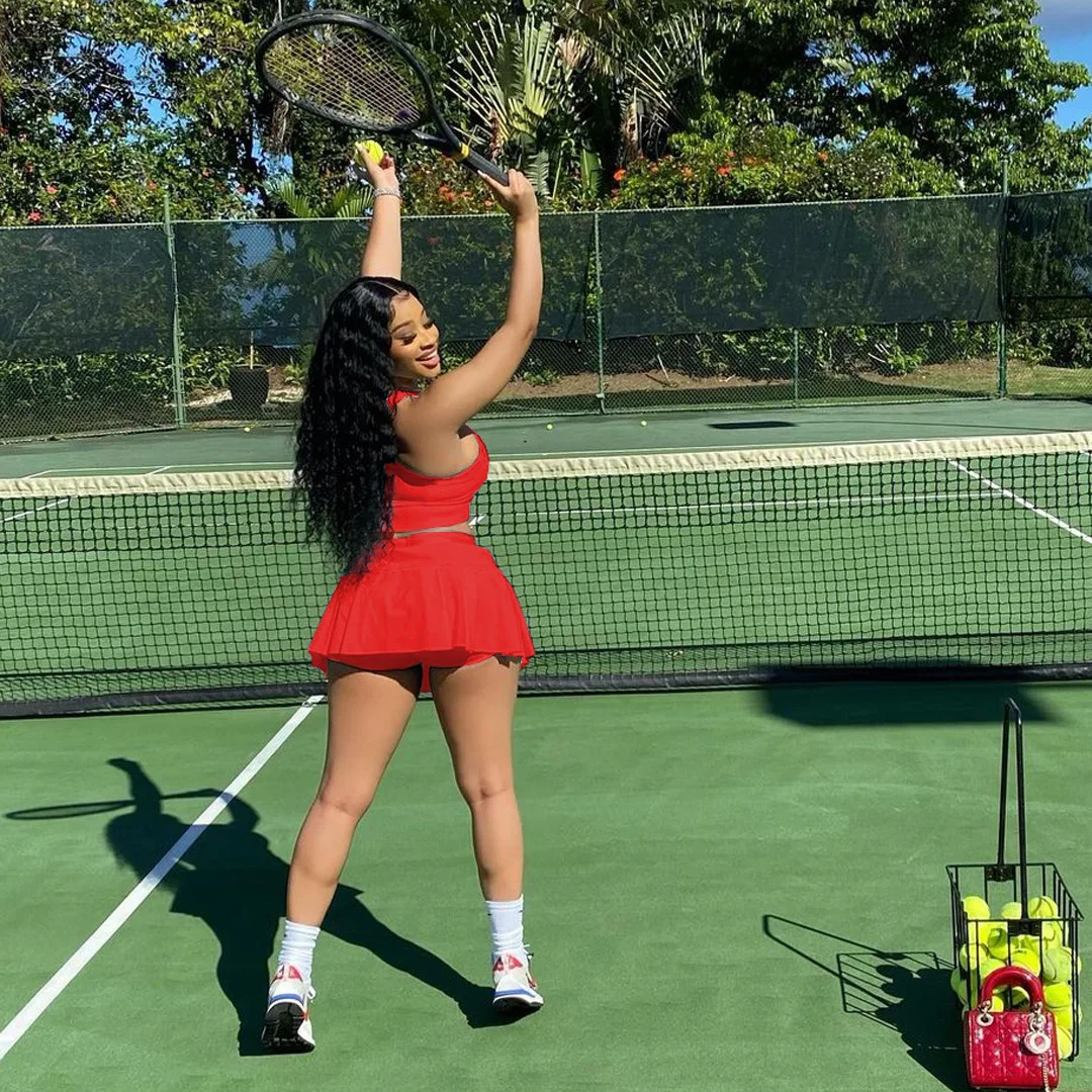 

Fashion Sexy Street Ladies Short Skirt Suit Casual Sports Outdoor Jogging Volleyball Vest Short Skirt 2 Two-Piece Female