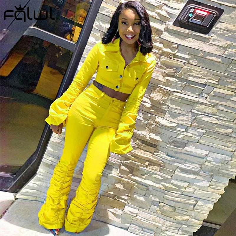 Женский комплект из двух предметов FQLWL Клубная одежда джинсовые куртки с длинным