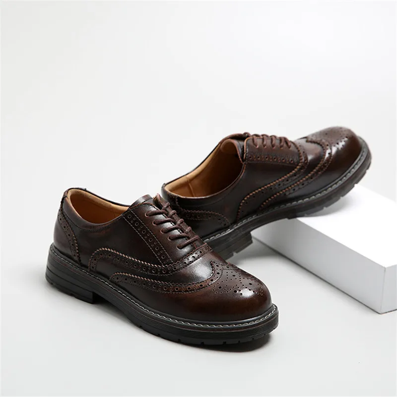 Туфли-оксфорды женские винтажные кожаные плоская подошва повседневные броги