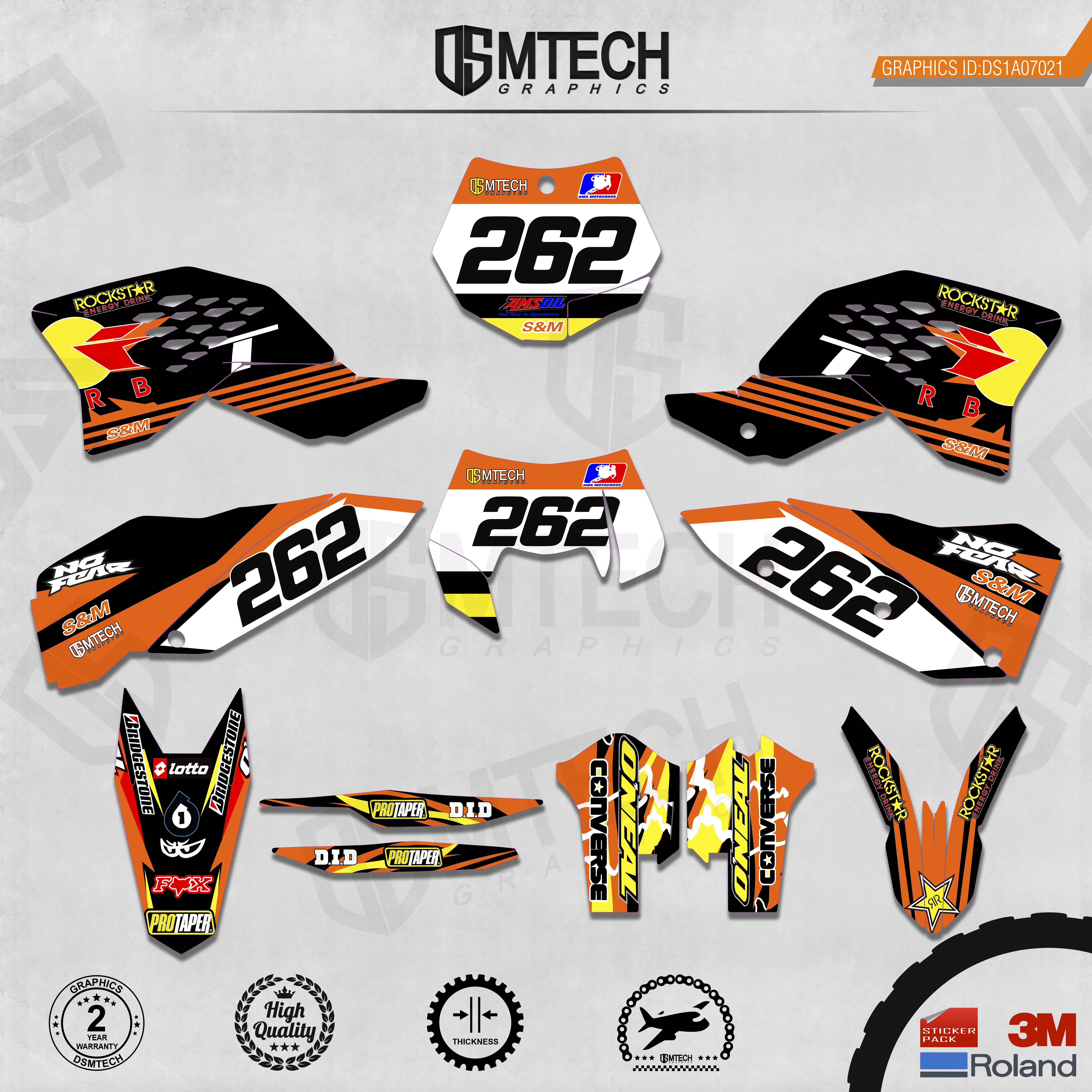 DSMTECH Customized Team Graphics Backgrounds Decals 3M Custom Stickers For 2007-2010 SXF 2008-2011 EXC Orange bar 021