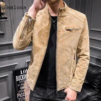 fashion tops khaki gray men demin jackets trend 2021 new patchwork long sleeve demin coats zipper jacket slim mens outerwear