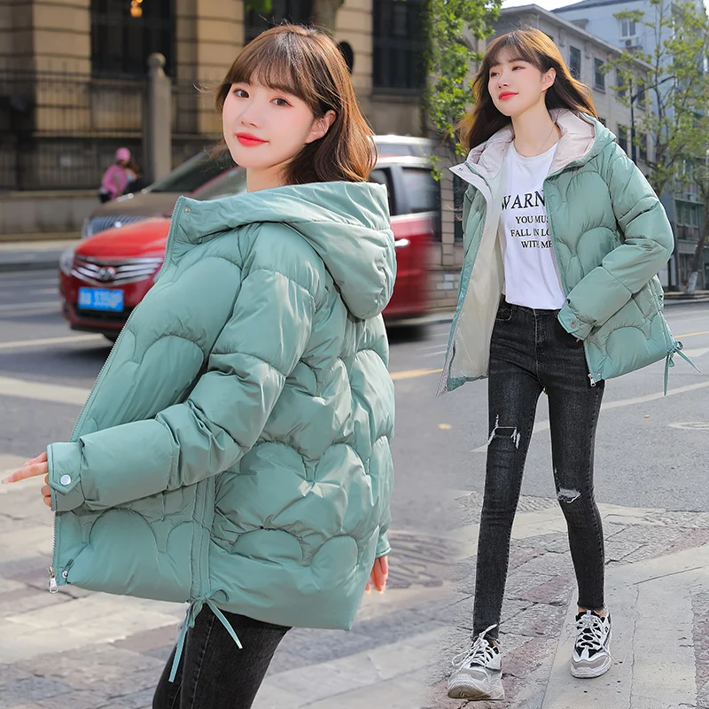 Women's Parkas 2021 New Streetwear Casual Zipper Winter Padded Black Hooded Jacket Polyester Female Basic Clothing Autumn Coats