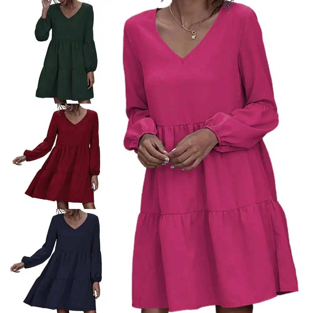 

Summer Dresses Women V-neck High Waist Puff Sleeve Knee Length Summer Dress Streetwear Summer party Vintage Clothes ropa mujer