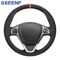 for ford fiesta ecosport b max ka ka tourneo courier transit courier handsewing suede red marker car steering wheel cover