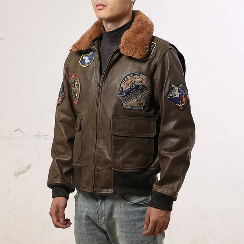 Мужская кожаная куртка с воротником из овечьей кожи|Мужские кожаные куртки| |