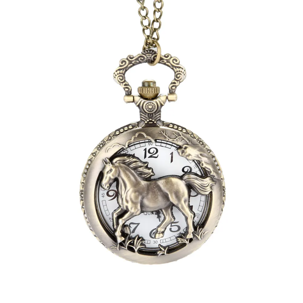 

Винтажные лошади полые/Резные кварцевые карманные часы с цепочкой кулон ожерелье Подарки TC21