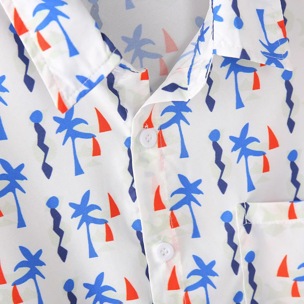 Мужская рубашка с отворотом и короткими рукавами Летняя Повседневная Свободная