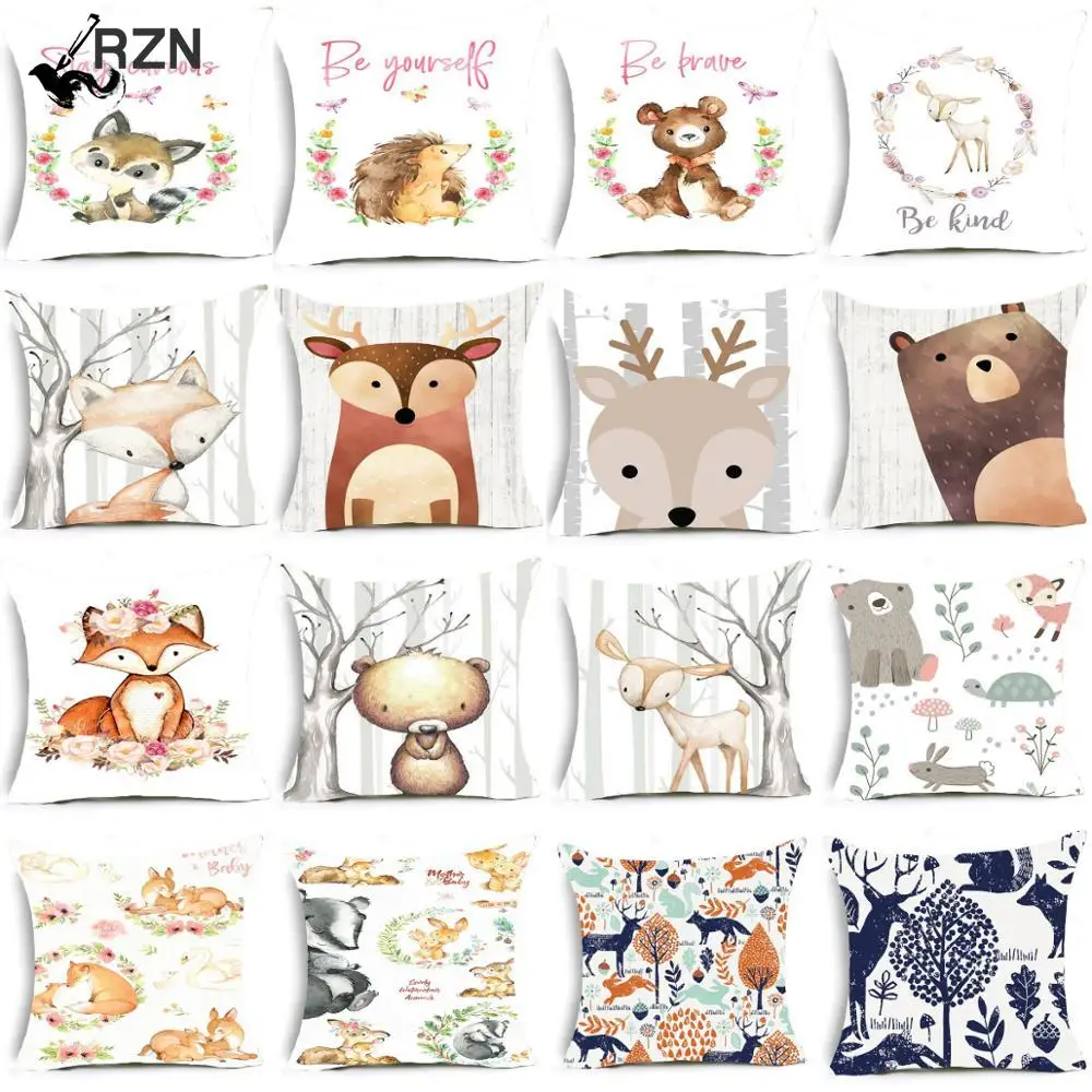 Наволочка в стиле бохо с изображением леса медведя лисы джунглей декоративные