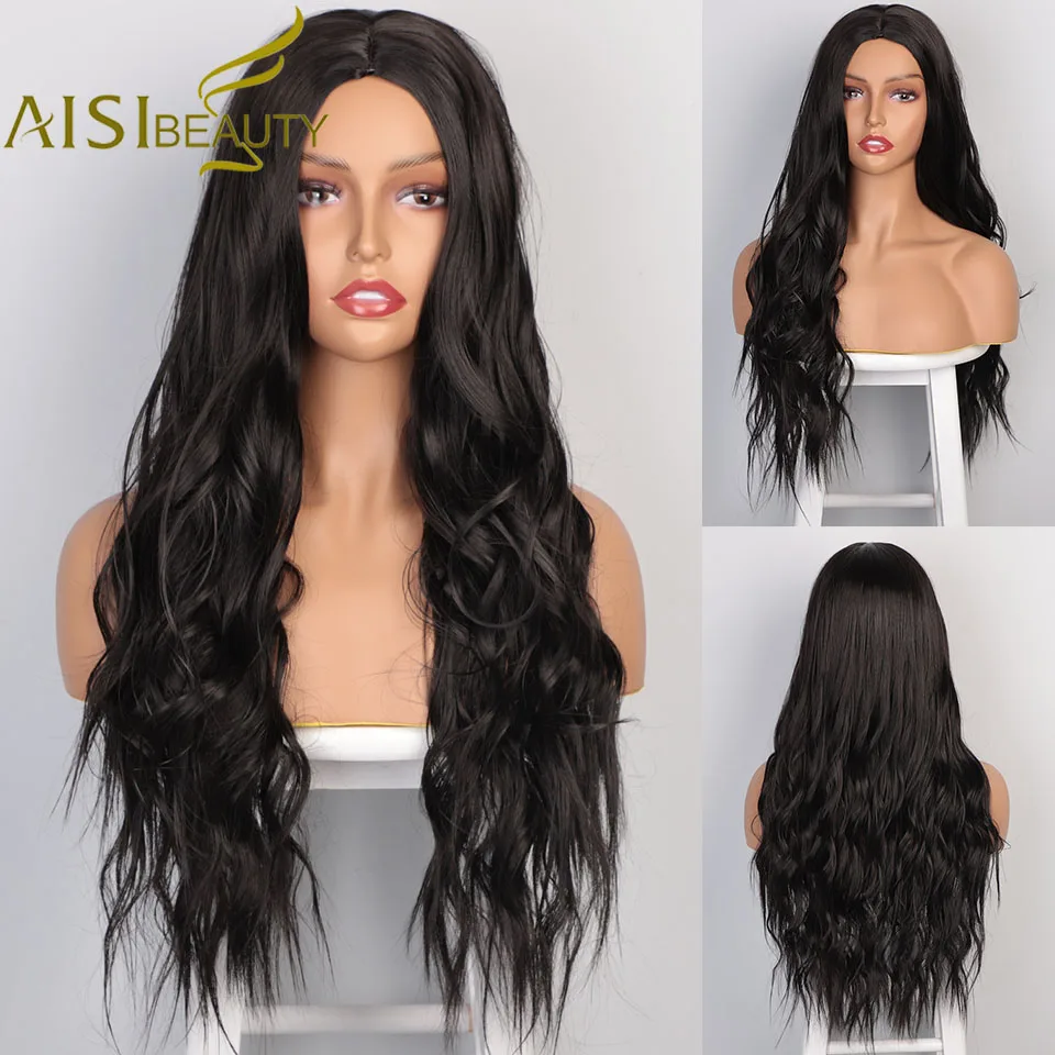 AISI BEAUTY Synthetic Long Wavy Wigs Black Blonde Red Brown Natural Women Wigs for African American Middle Part Cosplay Wigs от AliExpress WW