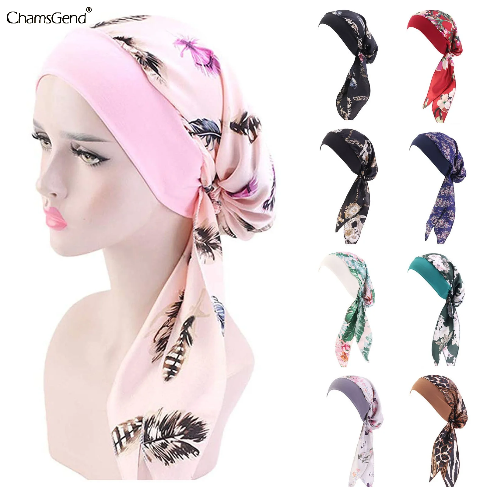 

2021 Модная женская шапка-тюрбан с принтом, мягкая эластичная женская шапка-тюрбан с цветами, Женский мусульманский головной убор, аксессуары...