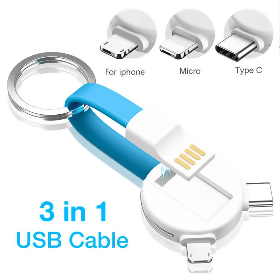 3 в 1 USB-кабель Micro USB Type-C кабель Lighting для iPhone XR X Samsung HUAWEI 2A Mini Зарядные кабели