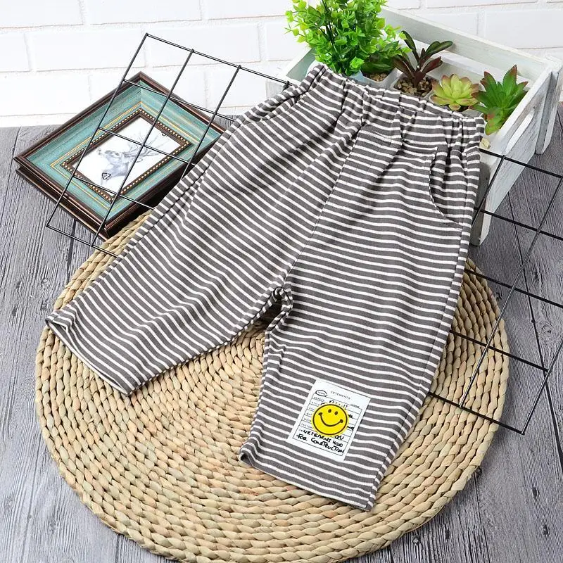 

Children's Cropped Pants Summer Boys Shorts Thin Striped Baby Smile Casual Summer Pants P4785