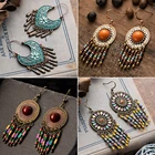 Богемия Длинные Серебряные Золотые Серьги Кисточкой Бахрома для Женщин Заявление Ювелирные Изделия Кристалл Акриловые Природные Камни Подвески Серьги Подарки Круглый Круг Геометрические Серьги Оптовая