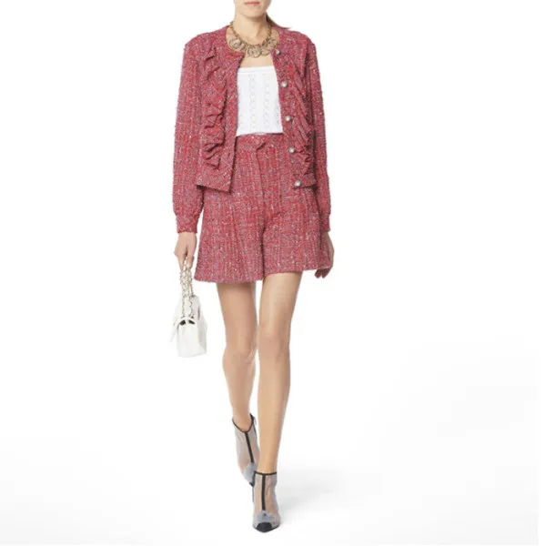 Роскошный дизайнерский твидовый наряд Женские Элегантные мини шорты костюмы