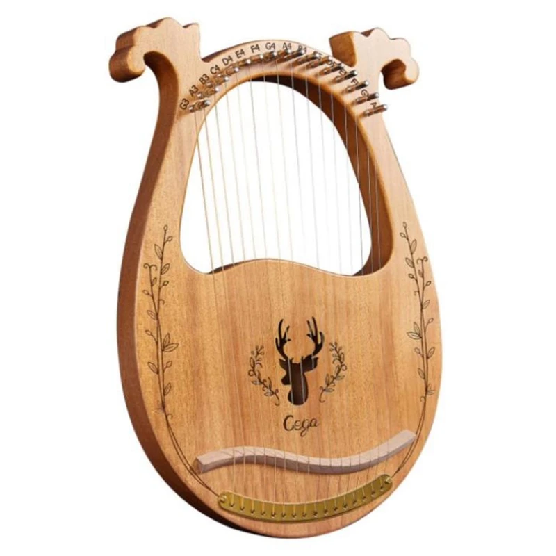 

Cega Lyre Harp,Greek Violin,16 Strings Harp Mahogany Lyre Harp,Portable Stable Sound Quality Harp for Instrument Lovers