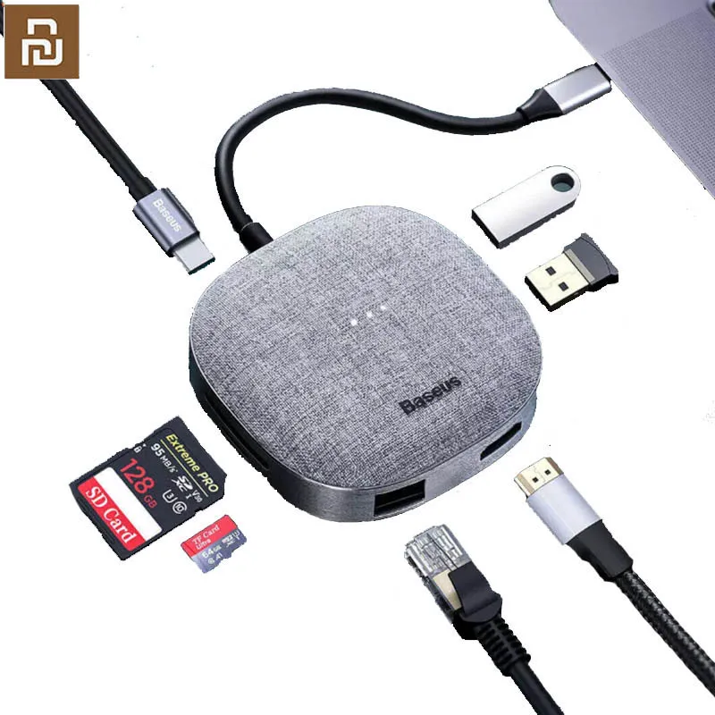 Оригинальная многофункциональная док станция Mi 7 в 1 Type C гигабитный USB 3 0*2 HDMI RJ45
