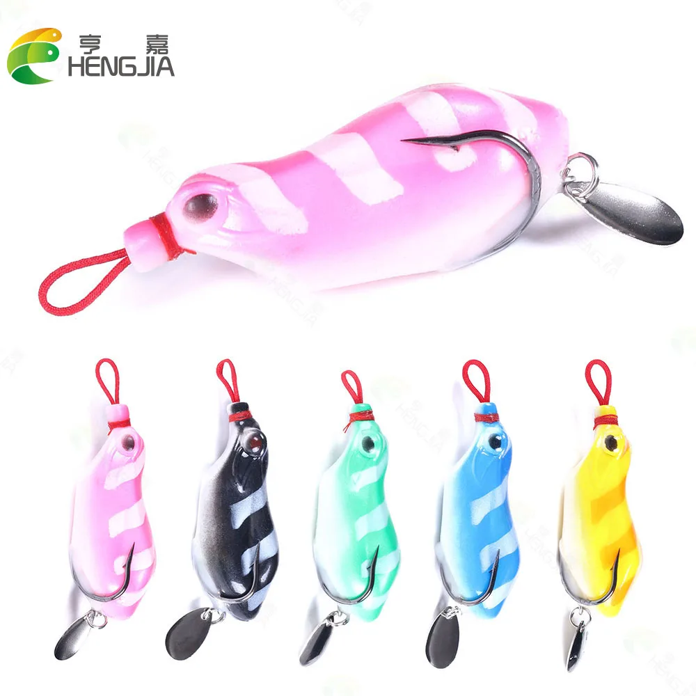 

Frog Lure Hengjia 1pcs 6cm 13g Weedless Hook Soft Rubber Frog Bait with Spinner Spoon Tail for Snakehead Fishing Tackle