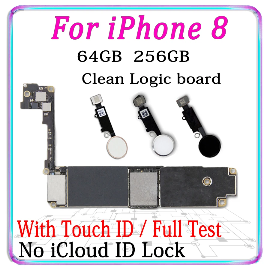 original For IPhone 8 motherboard With/Without Touch ID,64GB / 256GB unlocked For iphone 8 logic board work perfectly