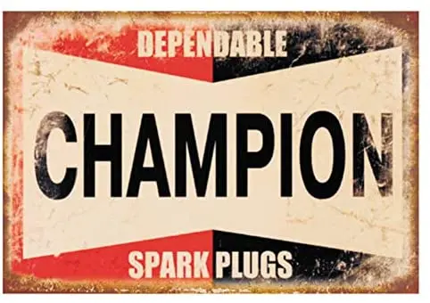 

Retro Vintage Tin Metal Sign, Champion Spark Plugs, Wall Decor for Home Garage Bar Man Cave, 8x12"/20x30cm
