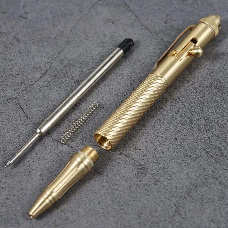 

Solid Handmade Brass Gel Ink Pen Retro Twist Pattern Bolt Action Writing Tool Dropshipping