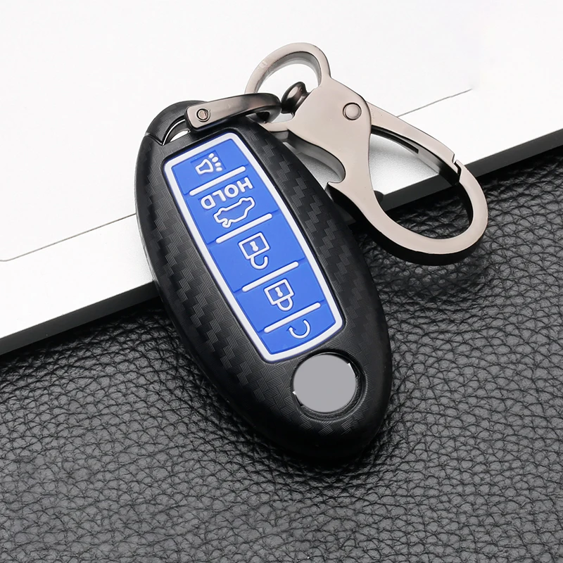 

For Nissan Patrol Y62 Rouge Maxima Altima Sentra Murano 2018 2019 2020 5 Button Carbon Fiber Silicone Car Remote Key Cover Case
