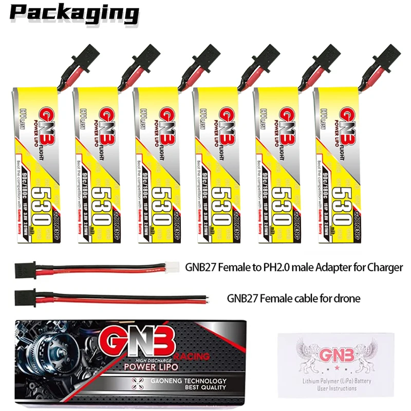 6 шт. литий-полимерные аккумуляторы GAONENG 530 мАч 1S 3 8 в 90C/180C HV 4 35 с разъемом GNB27 для RC