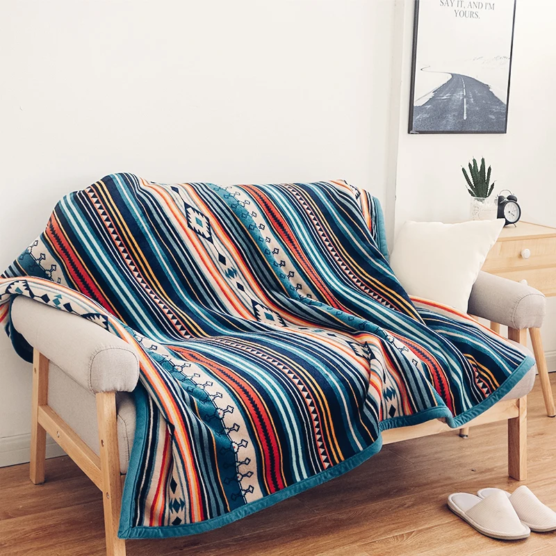 

Super Soft Retro Flannel Fleece Sherpa Bohemian Couch Throw Blanket For Sofa Portable Car Travel Cover Blanket
