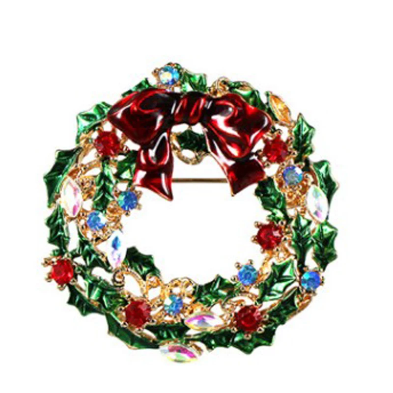 

Christmas Wreath Brooch Multicolor Flower Brooch Bouquet Shiny Crystal Pins Brooches Christmas Party Decoration Accesories