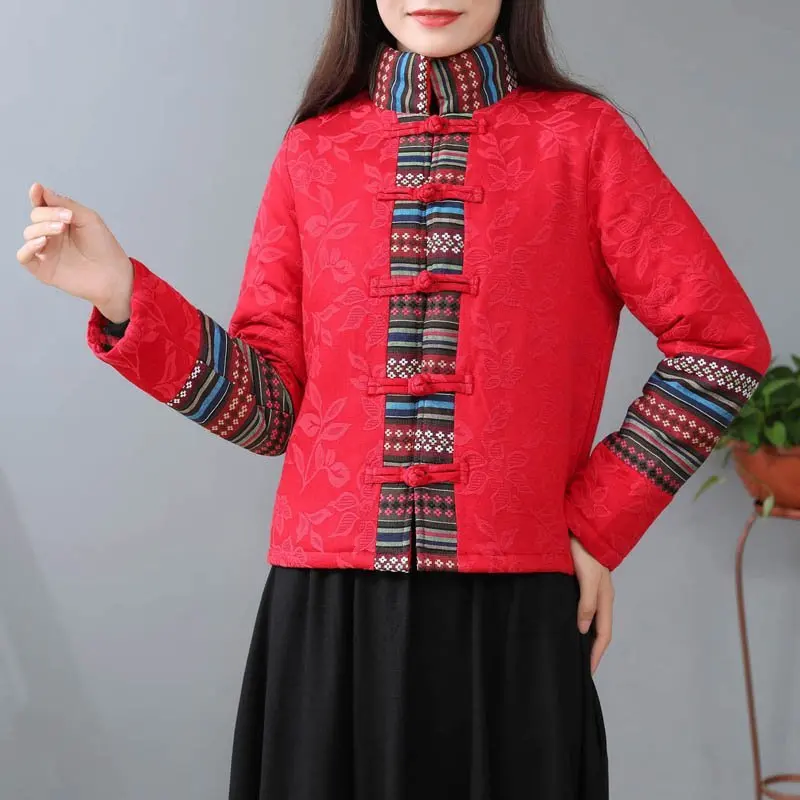 

Женское пальто в китайском стиле ретро, традиционная Восточная одежда, жаккардовая модная женская элегантная зимняя куртка Hanfu, костюм Тан