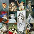 Животное кошка портрет картина светлая Роскошная алмазная живопись вышивка крестиком инкрустированная бисером вышивка украшение для дома круглый алмаз