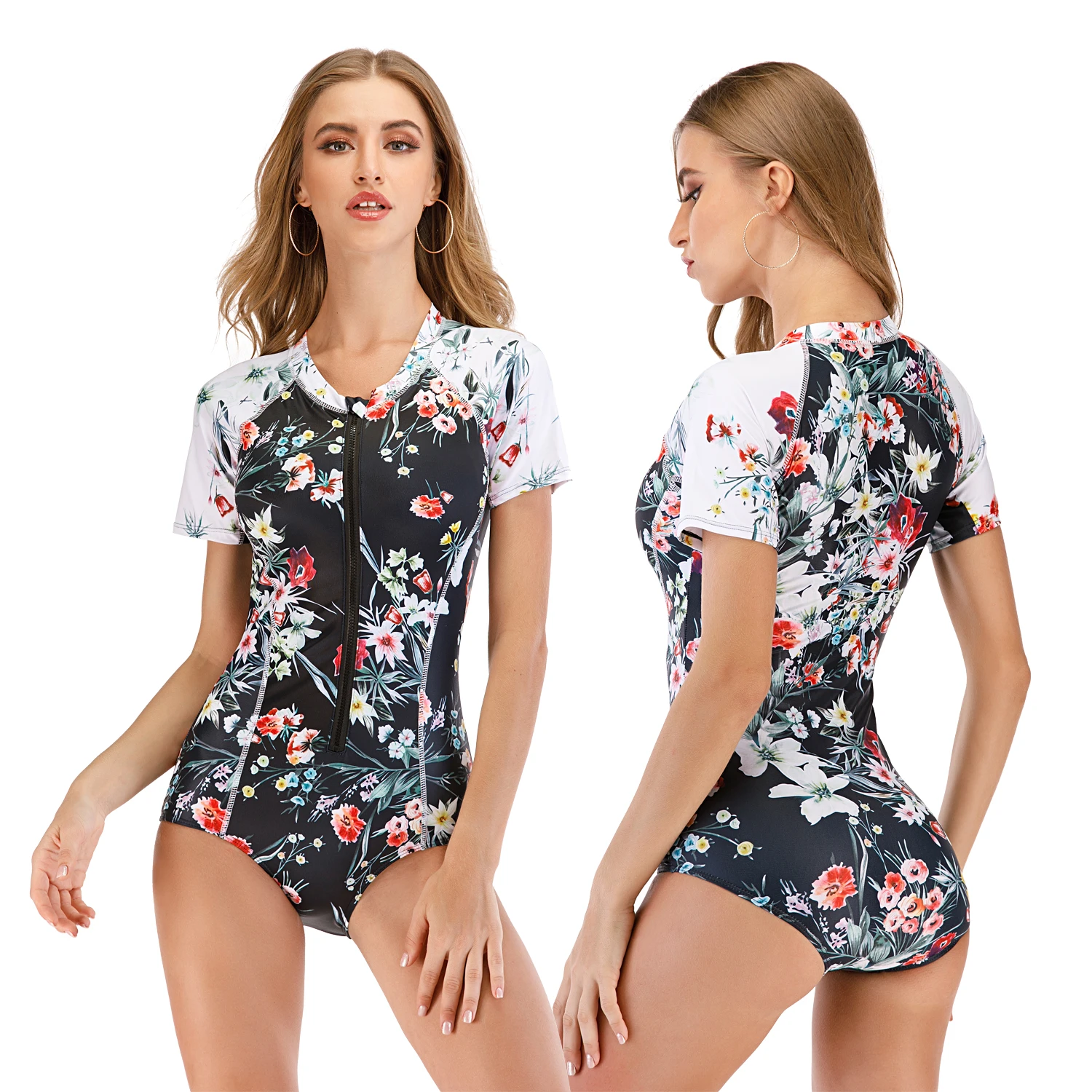 Пикантная одежда для плавания с коротким рукавом Женский цельный купальный
