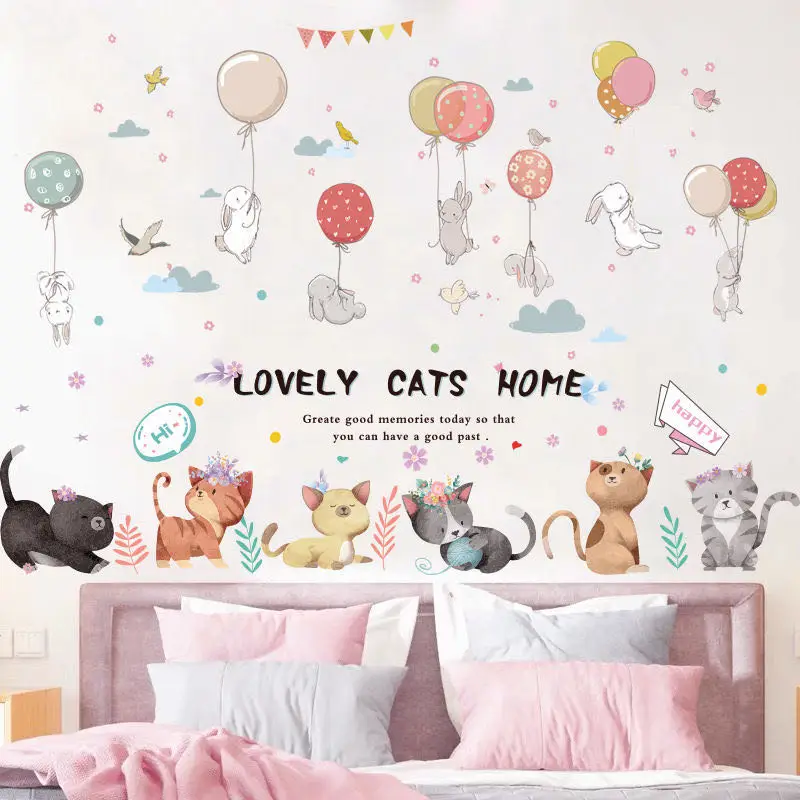Мультяшные воздушные шары кролик наклейки на стену для детской комнаты спальни