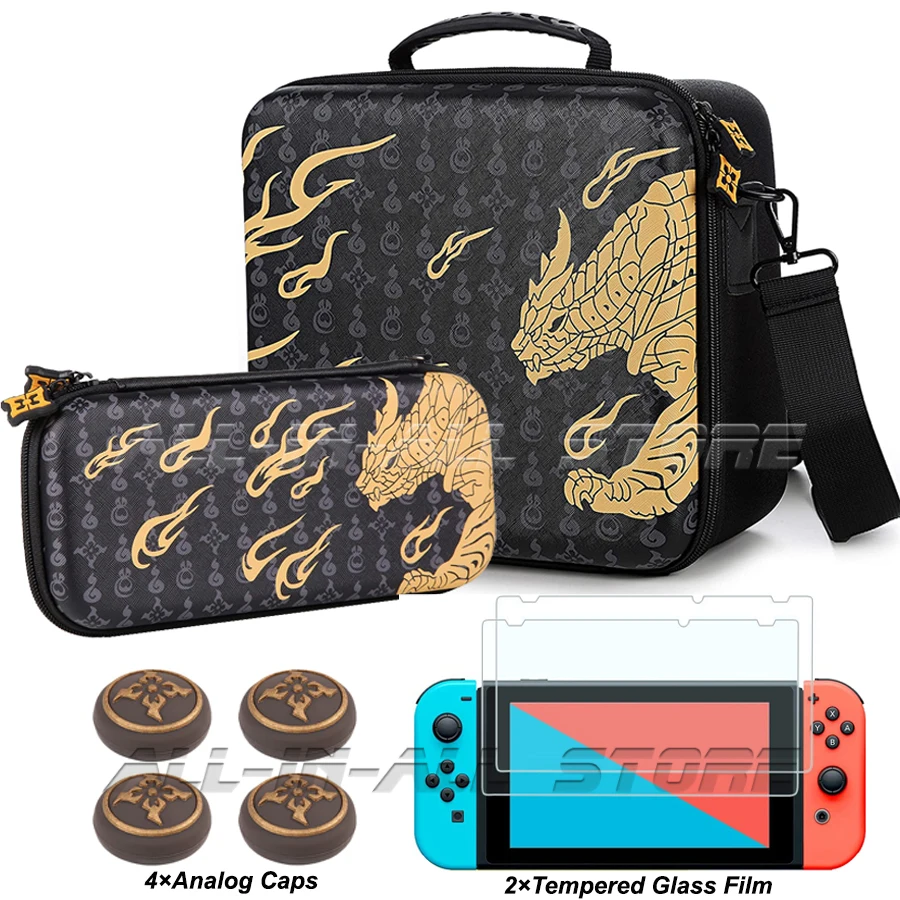 

Чехол для переноски Nintendo Switch, Портативная сумка для хранения + 2 Защитных экрана + 4 колпачка для большого пальца для аксессуаров Nintendo Monster Hunter...