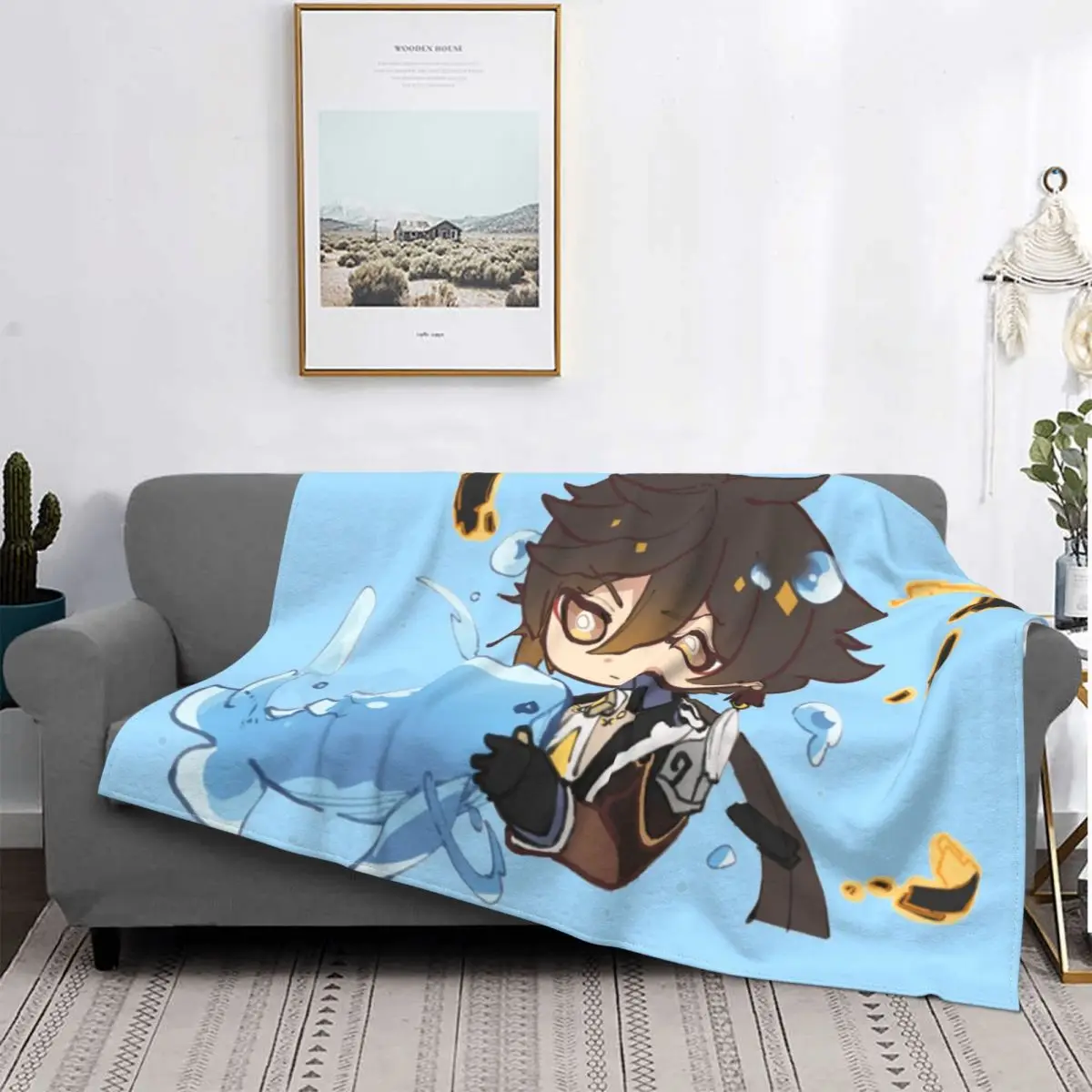 

Genshin Impact Chibi Cool Zhongli одеяла фланелевые Print Anime Game Портативный теплый плед для постельного белья офисный ковер