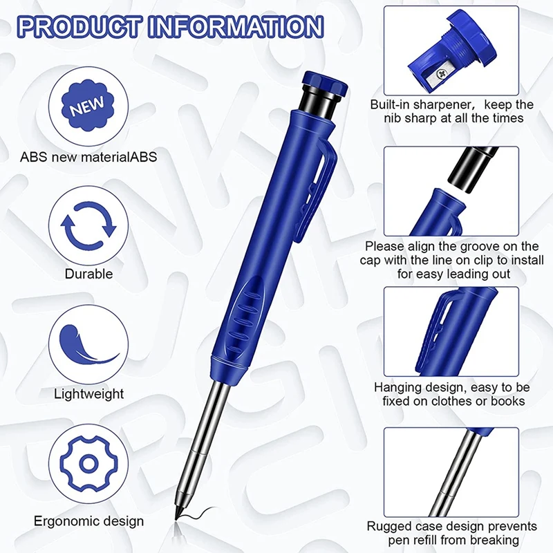 Solid Carpenter Pencil Set Leads Built-in Sharpener Deep Hole Mechanical Marker Marking Pen Tool | Инструменты
