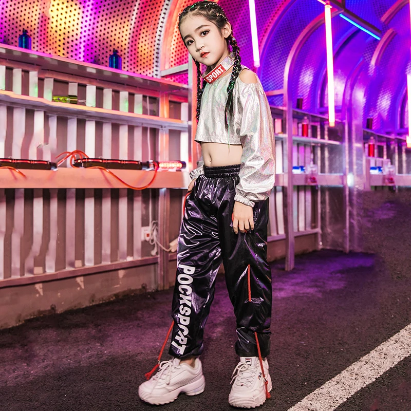 Костюм для танцев в стиле хип-хоп девочек сценический костюм топ штаны