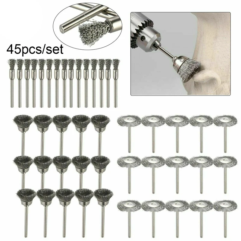 

Аксессуары для полировки и чистки, 45 шт., Набор щеток из стальной проволоки для мини-дрели