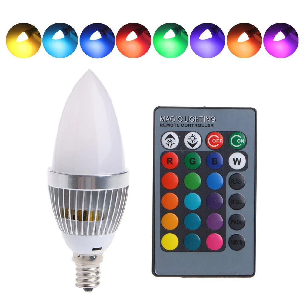 E12 Milky White 3 Вт Светодиодный светильник-свеча RGB E12 E14 канделябр 16 цветов, светодиодный светильник с регулируемой яркостью, лампа с дистанционным управлением для домашнего бара, вечерние D40 - Испускаемый цвет: E12 Milky White