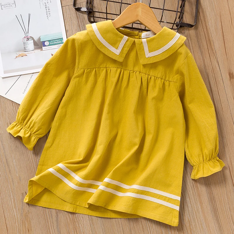AZ2199 Yellow Детское платье Коллекция года, осеннее платье в европейском и американском стиле с длинными рукавами и карманами для От 2 до 6 лет, одежда для малышей детское платье - Цвет: AZ2199 Yellow