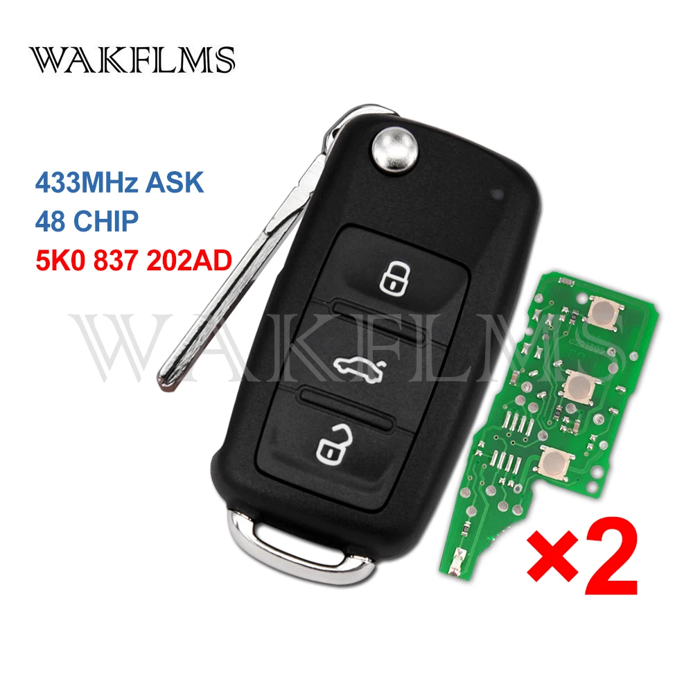 2 шт./лот ID48 дистанционный автомобильный брелок для VW/VOLKSWAGEN Caddy Eos Golf Jetta Beetle Polo Up