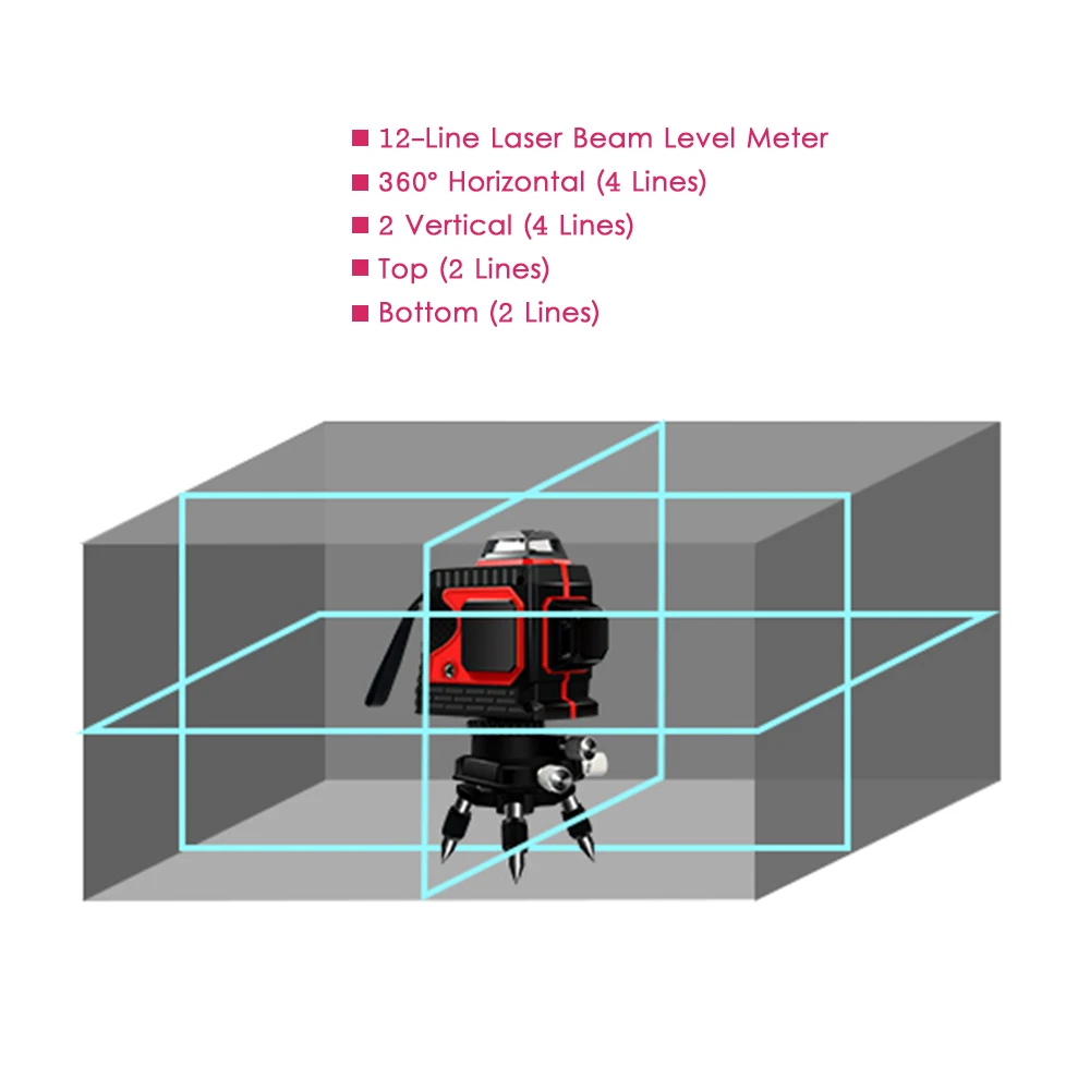 Laser Level 12 Lines Dustproof Lazer Levels With Pivoting Base 3D Red Green 360 Self-leveling Instrument | Инструменты