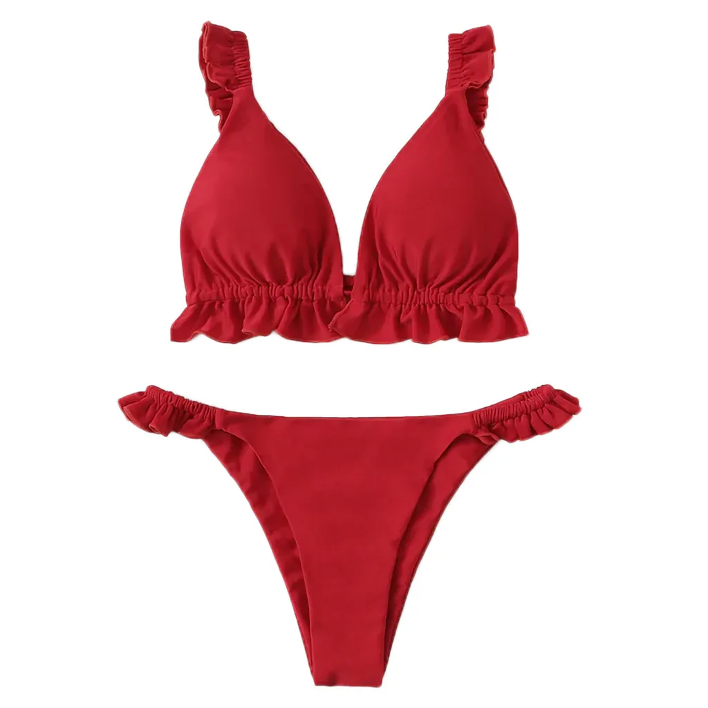 Топ с оборками халтер стринги сексуальный комплект бикини из 2 предметов танкини