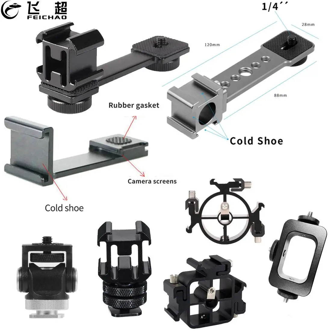 3in1 Triple Cold Shoe Mount Plate Bar Microphone Stand Video Light Extend Bracket for Zhiyun Smooth 4 Feiyu Vimble 2 Osmo Mobile